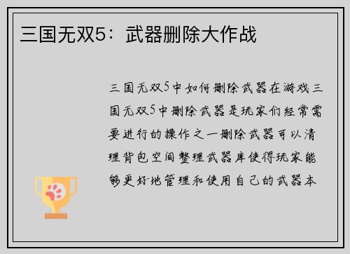 三国无双5：武器删除大作战